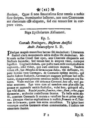 Ep. I. Conrado Peutingero, Musarum Antistiti Andr. Palaeosphyra S.D.