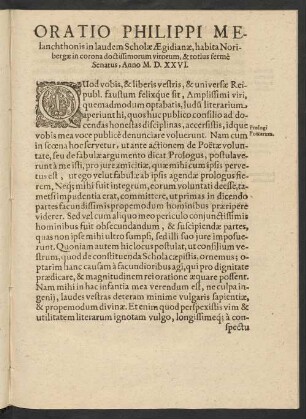 Oratio Philippi Melanchthonis in laudem ...
