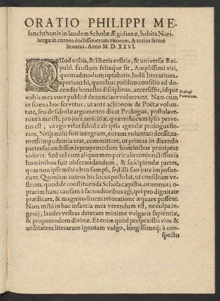 Oratio Philippi Melanchthonis in laudem ...