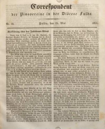 Nr. 10. Fulda, den 15. Mai 1851.