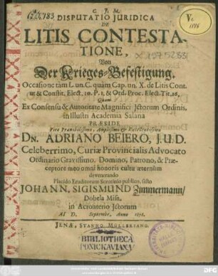 Disputatio Iuridica De Litis Contestatione
