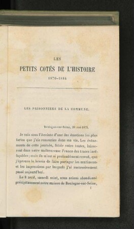 Les Petits Cotés de l'Histoire 1870-1884