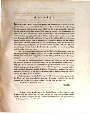 Journal für die Baukunst : in zwanglosen Heften. 1, 1. 1829
