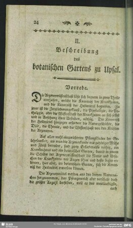 II. Beschreibung des botanischen Gartens zu Upsal