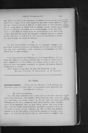 Englische Thronrede von 1877.