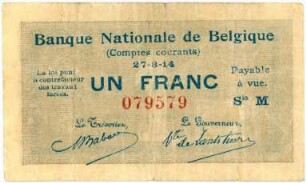 Geldschein, Francs (FRF), 27.8.1914