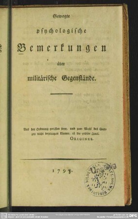 Gewagte psychologische Bemerkungen über militärische Gegenstände