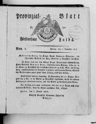 Num. 1., Ausgabe vom 5. Dezember 1816
