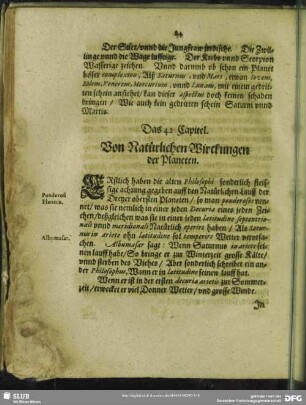Das 42. Capitel. Von Natürlichen Wirckungen der Planeten