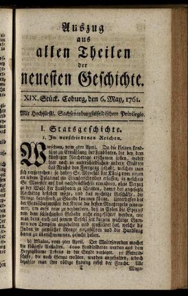 XIX. Stück. Coburg, den 6. May, 1761.