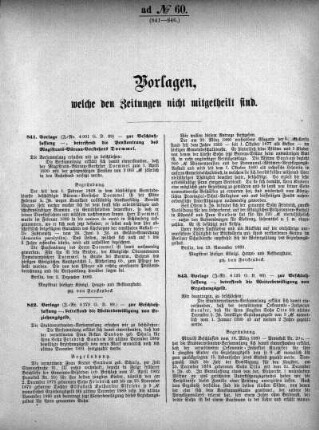 Anlage: ad No.60. (841-846.), Vorlagen, welche den Zeitungen nicht mitgeteilt sind
