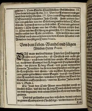 Von dem Leben/ Wandel und seligen Ableiben Herrn Prioris