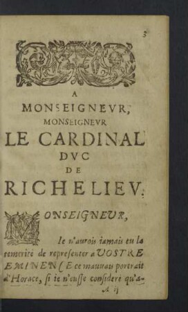 A Monseigneur ... Le Cardinal Duc de Richelieu.