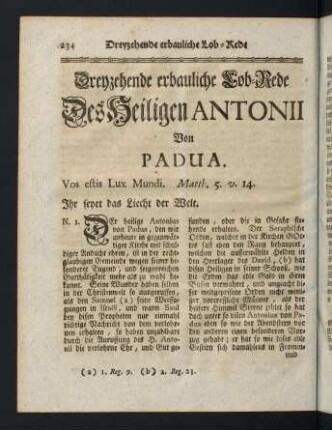 234-268, Dreyzehende erbauliche Lob-Rede des Heiligen Antonii von Padua - Vierzehende erbauliche Lob-Rede von der Hoch-Heiligen Mutter Gottes bey jährlicher Andacht