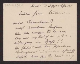 Schreiben an Hermann Muthesius (Postkarte)