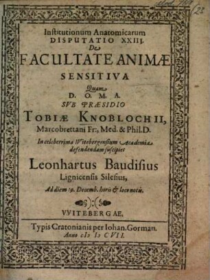 Disputatio Institutionum Anatomicarum, 23. De Facultate Animae Sensitiva