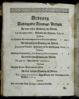 Ordnung Nachfolgender Sonntags-Predigen