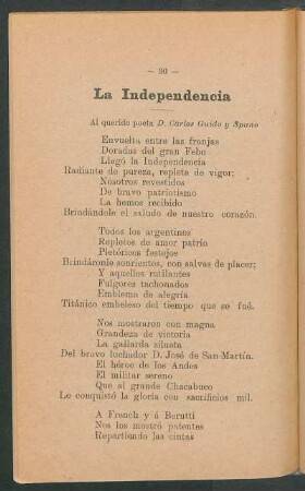 La independencia : Al querido poeta D. Carlos Guido y Spano