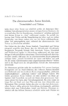 Die altstormarnschen Ämter Reinbek, Tremsbüttel und Trittau