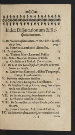 Index Disputationum & Respondentium.