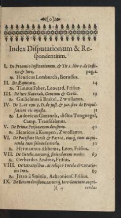 Index Disputationum & Respondentium.