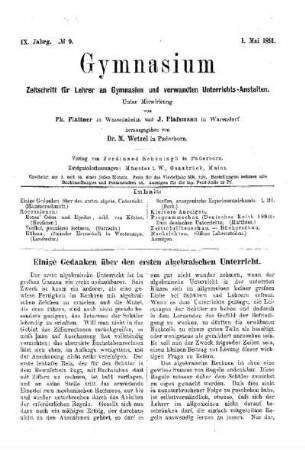 Einige Gedanken über den ersten algebraischen Unterricht