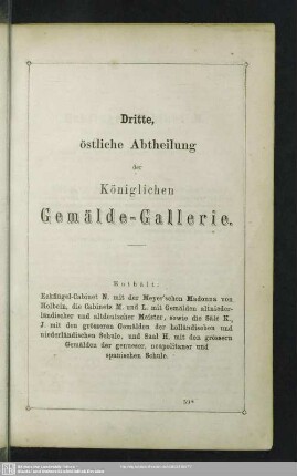 Dritte, östliche Abtheilung der Königlichen Gemälde-Gallerie