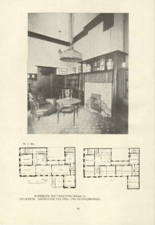 Wohnhaus Matthäikirchstrasse 31. Bibliothek. Grundrisse des Erd- und Obergeschosses