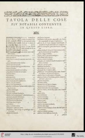 Tavola delle cose piv notabili contenute in questo libro