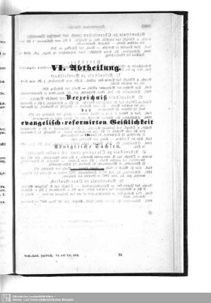 VI. Abtheilung. Verzeichniß der evangelisch-reformirten Geistlichkeit im Königreiche Sachsen