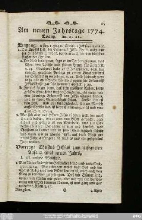 Am neuen Jahrstage 1774. Evang. Luc. 2, 21.