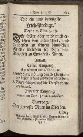 Die ein und dreysigste Leich-Predigt.