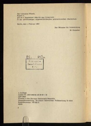 Der Lehrplan Physik ...