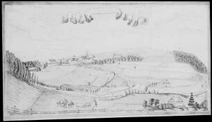Prospect des Fleckens Rabenau : Prospect des Fleckens Rabenau. Zeichnung (1722)