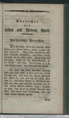 Vorrechte des Hohen und Niedern Adels