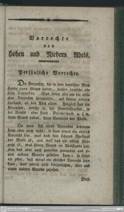 Vorrechte des Hohen und Niedern Adels