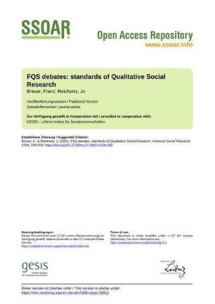 FQS debates: standards of Qualitative Social Research
