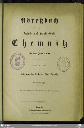 13.1870: Adressbuch der Fabrik- und Handelsstadt Chemnitz : ein Wegweiser für Einheimische u. Fremde