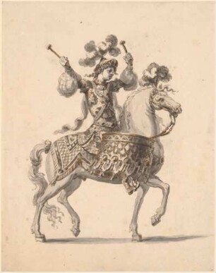 Timballier (Paukist zu Pferde; Kostümfigurine für die Carrousels in Versailles zu Ehren des Dauphins)