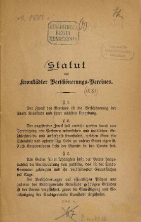 Statut des Kronstädter Verschönerungs-Vereines