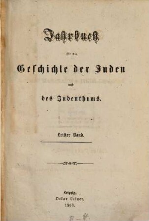 Jahrbuch für die Geschichte der Juden und des Judenthums, 3. 1863