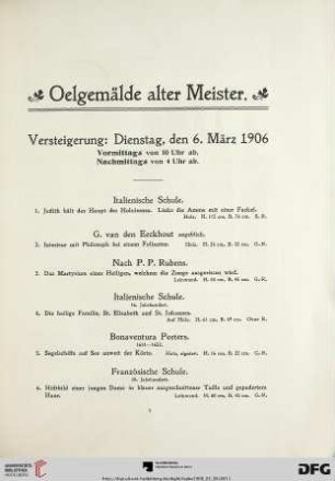Oelgemälde alter Meister (Nr. 1- 167)