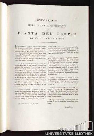 Spiegazione della Tavola rappresentante la Pianta del Tempio de' SS. Giovanni e Paolo