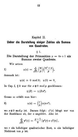 Kapitel II. - Ueber die Darstellung einiger Zahlen als Summe von Quadraten.