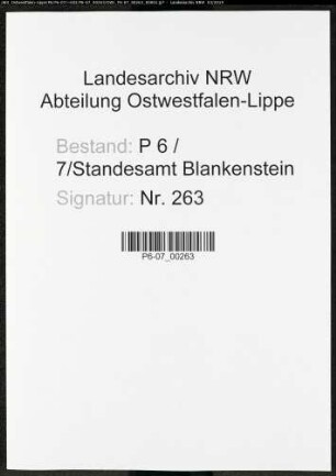 Sterberegister Standesamt Blankenstein/Ruhr