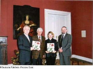 Präsentation des Reprints durch Dr. Thomas Bürger, Generaldirektor der SLUB, Herausgeber Dr. Hansjochen Hancke, Frauke Berchtig, Lektorin im Prestel Verlag, und Cheflektor Eckhard Hollmann