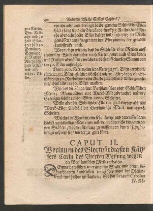 Caput II. Worinnen des Glorwürdigsten Käysers Carln des Vierten Weisung wegen der Breßlauischen Meile enthalten
