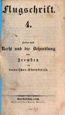 Flugschrift, 4. Über das Recht und die Behandlung der Fremden im baierischen Rheinkreise