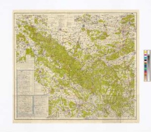 Wegekarte des Thüringer- und Frankenwaldes und ihrer Vorlande, 1:150 000, um 1920 : Wegekarte des Thüringer- und Frankenwaldes und ihrer Vorlande / hrsg. vom Thüringerwaldverein... bearb. von Johannes Bühring. - 25. Jg.. - 1:150 000. - Arnstadt : Jost , [1920]. - 1 Kt. : mehrfarb. ; 80 x 70 cm, gefaltet 12 x 19 cm. - Mit 7 Nebenkt.