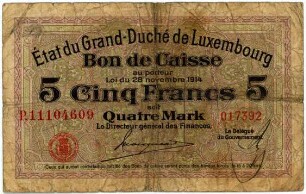 Geldschein, 5 Francs (FRF), 28.11.1914
